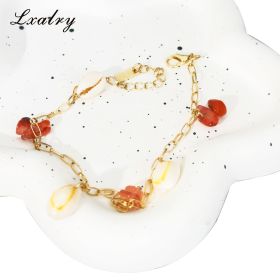 Lxalry 18K Gold Plated Shell & Red Energy Stone Anklet -Summer Beach Style Waterproof Foot Chain For Women -Hypoallergenic, Fade-Resistant, Boho (Color: Gold)