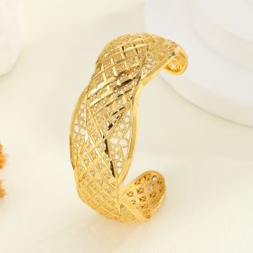 1pcs Fashion Copper Plated 18K Gold Diamond Pattern Bracelet, Fried Dough Twists Rope Open Bracelet (Option: Style1)